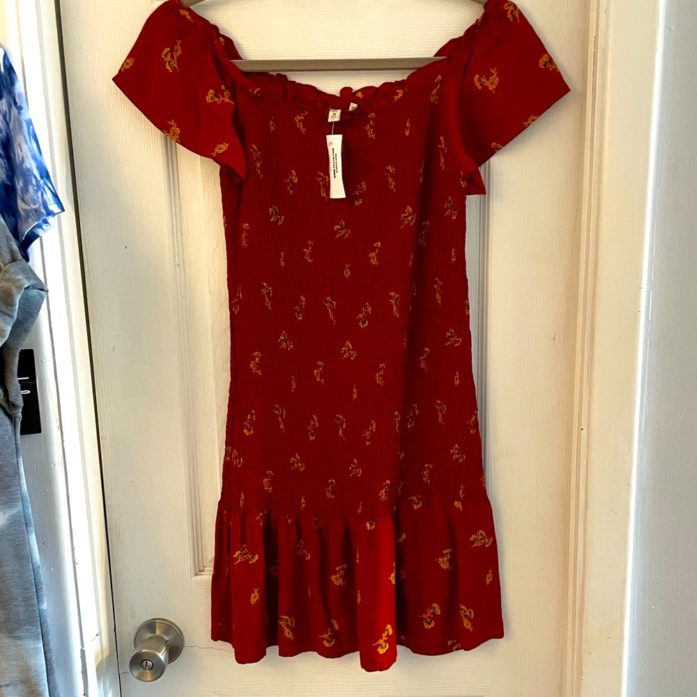 Off the shoulder maroon with yellow flower sundress - Small